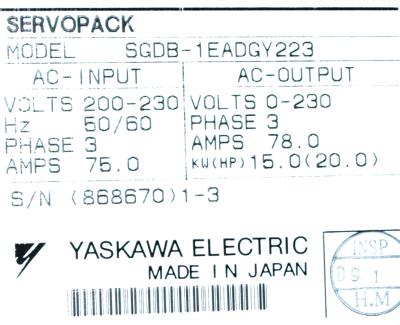 Yaskawa SGDB-1EADG-Y223 label image