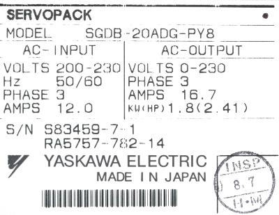 Yaskawa SGDB-20ADG-P-Y8 label image