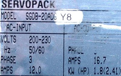 Yaskawa SGDB-20ADG-Y8 label image