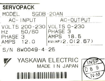 Yaskawa SGDB-20AN label image