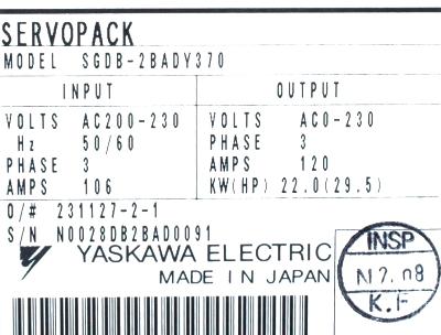 Yaskawa SGDB-2BAD-Y370 label image