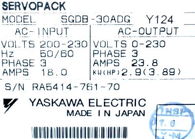Yaskawa SGDB-30ADG-Y124 label image