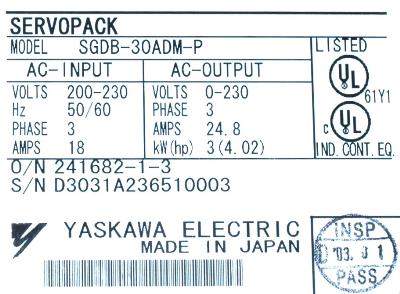 Yaskawa SGDB-30ADM-P label image