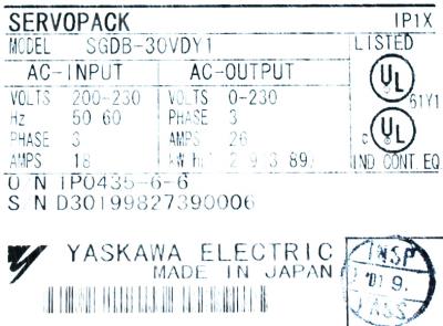 Yaskawa SGDB-30VD-Y1 label image