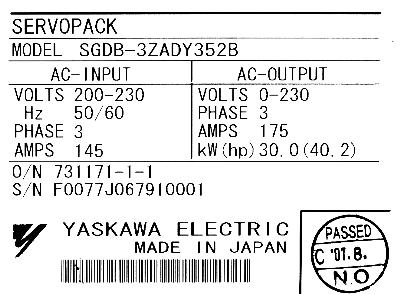 Yaskawa SGDB-3ZAD-Y352B label image