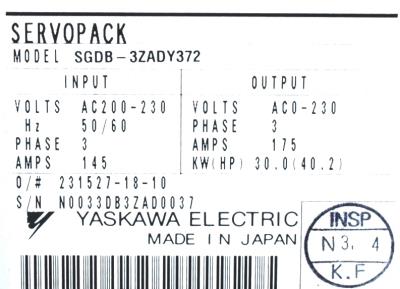 Yaskawa SGDB-3ZAD-Y372 label image