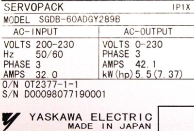 Yaskawa SGDB-60ADG-Y289B label image