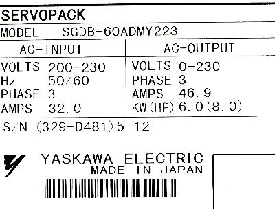 Yaskawa SGDB-60ADM-Y223 label image