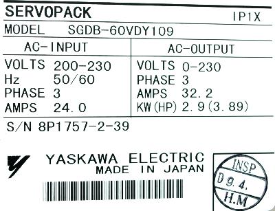 Yaskawa SGDB-60VD-Y109 label image