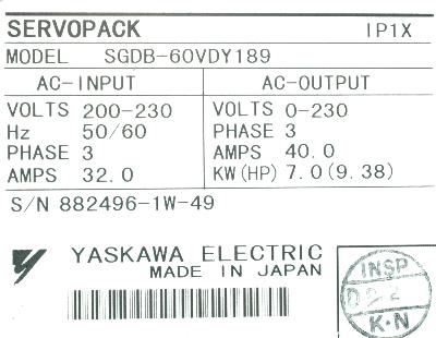 Yaskawa SGDB-60VD-Y189 label image