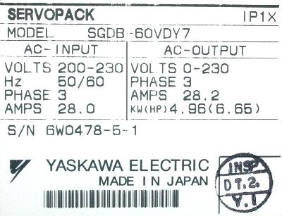 Yaskawa SGDB-60VD-Y7 label image