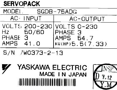 Yaskawa SGDB-75ADG label image