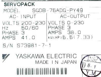 Yaskawa SGDB-75ADG-P-Y49 label image