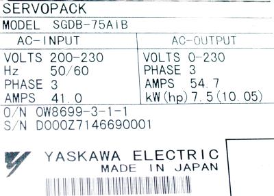 Yaskawa SGDB-75AIB label image