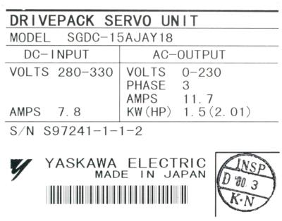 Yaskawa SGDC-15AJA-Y18 label image