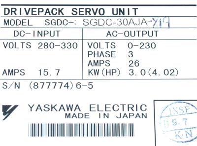 Yaskawa SGDC-30AJA-Y19 label image