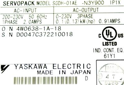 Yaskawa SGDH-01AE-N3-Y900 label image