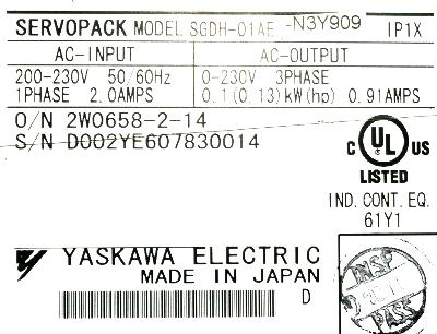 Yaskawa SGDH-01AE-N3-Y909 label image