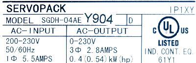 Yaskawa SGDH-04AE-Y904 label image