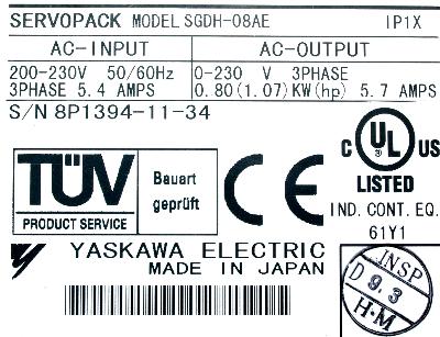 Yaskawa SGDH-08AE label image