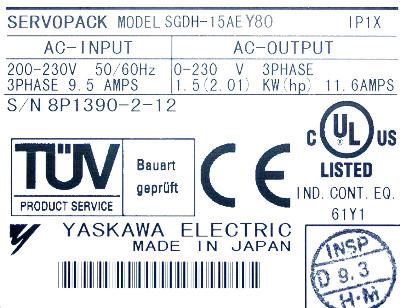 Yaskawa SGDH-15AE-Y80 label image