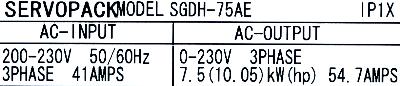 Yaskawa SGDH-75AE label image