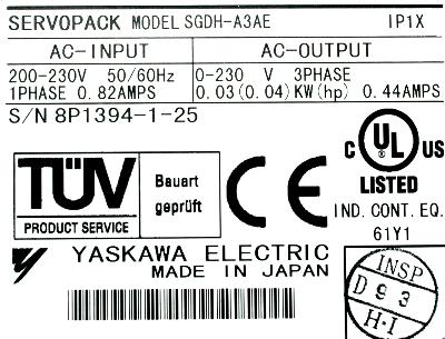 Yaskawa SGDH-A3AE label image