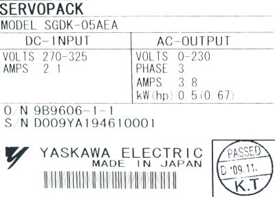 Yaskawa SGDK-05AEA label image