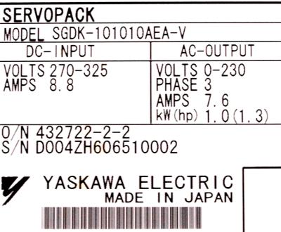 Yaskawa SGDK-101010AEA-V label image