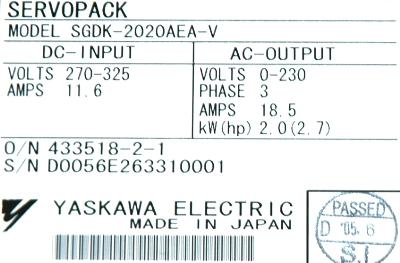 Yaskawa SGDK-2020AEA-V label image