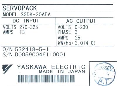 Yaskawa SGDK-30AEA label image