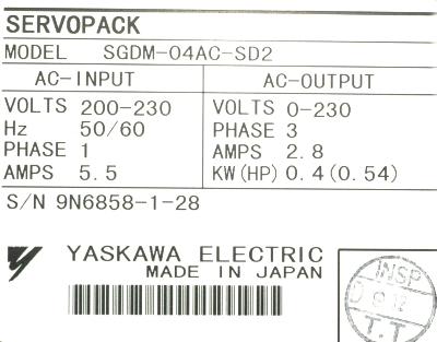 Yaskawa SGDM-04AC-SD2 label image