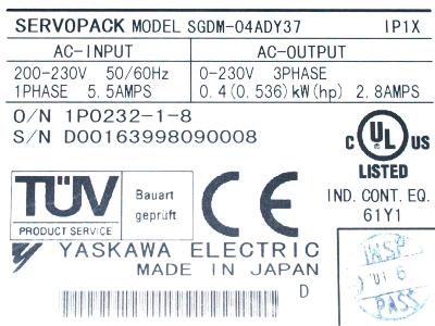 Yaskawa SGDM-04AD-Y37 label image