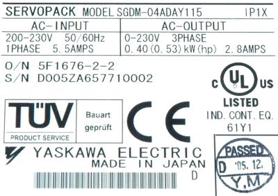 Yaskawa SGDM-04ADA-Y115 label image