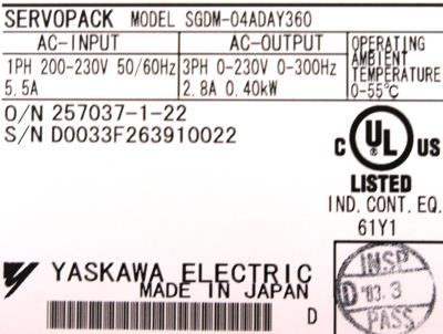 Yaskawa SGDM-04ADA-Y360 label image