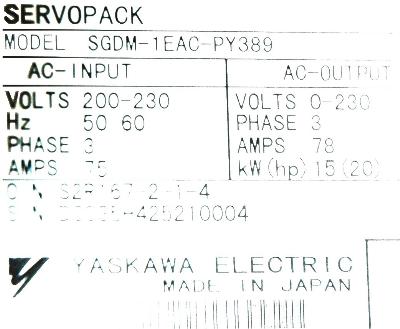 Yaskawa SGDM-1EAC-P-Y389 label image