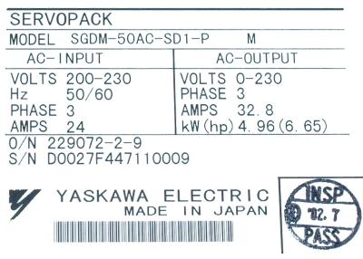 Yaskawa SGDM-50AC-SD1-P label image