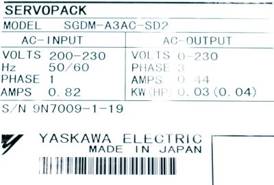 Yaskawa SGDM-A3AC-SD2 label image