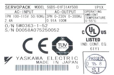 Yaskawa SGDS-01F31A-Y500 label image