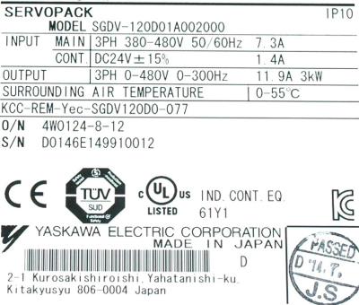 Yaskawa SGDV-120D01A002000 label image