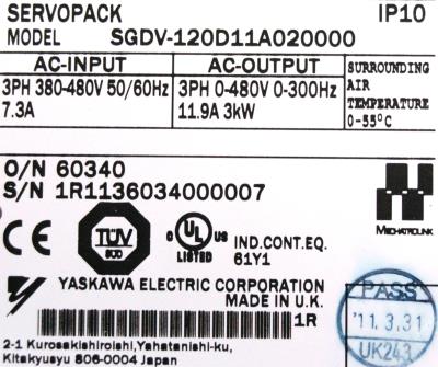 Yaskawa SGDV-120D11A020000 label image