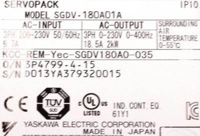 Yaskawa SGDV-180A01A label image