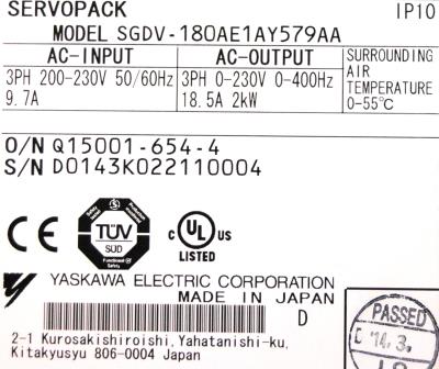 Yaskawa SGDV-180AE1AY579AA label image