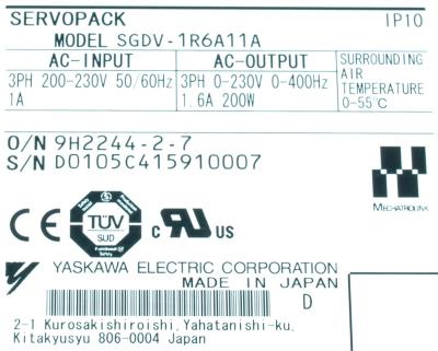 Yaskawa SGDV-1R6A11A label image