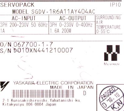 Yaskawa SGDV-1R6A11AY404AC label image