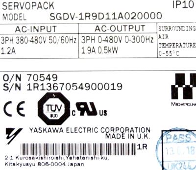 Yaskawa SGDV-1R9D11A020000 label image