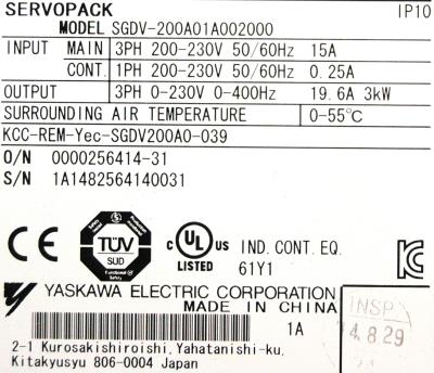 Yaskawa SGDV-200A01A002000 label image