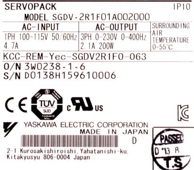 Yaskawa SGDV-2R1F01A002000 label image