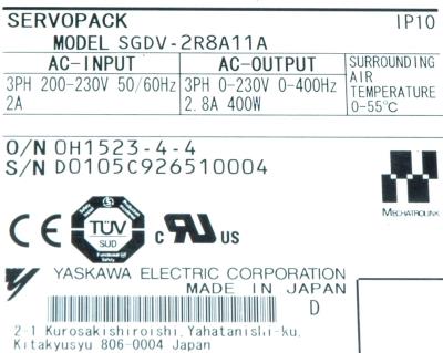 Yaskawa SGDV-2R8A11A label image