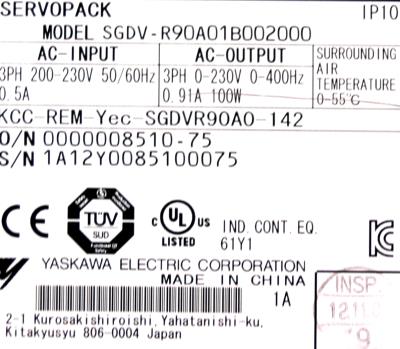 Yaskawa SGDV-R90A01B002000 label image